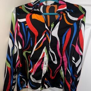 Fashion Nova Black Multicolor Swirl Button-Up Top